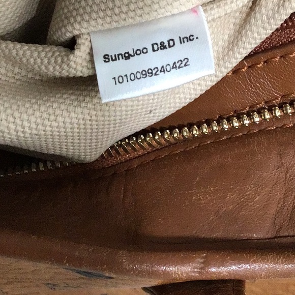 MCM #H5822 Vintage Visetos Blue Stripes Monogram Small Tote Bag  EUC Cognac - Picture 2 of 16